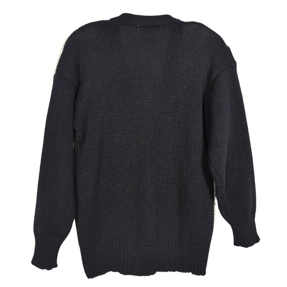 Jamie Scott Vintage Black Women Sweater Cardigan faux leather Rhinestones 90s - Picture 2 of 15